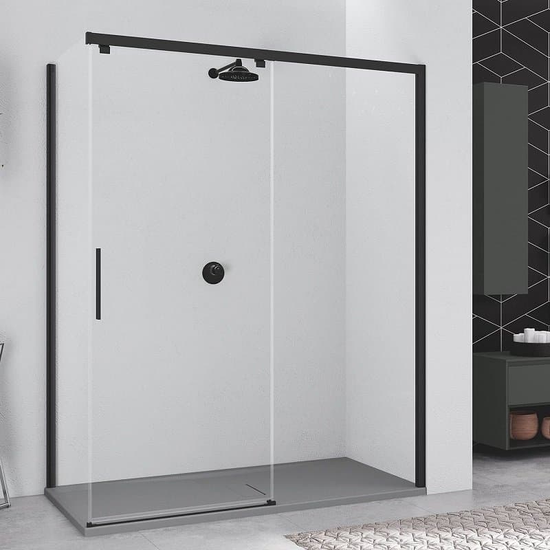 Douche d'angle coulissante noir mat sur mesure