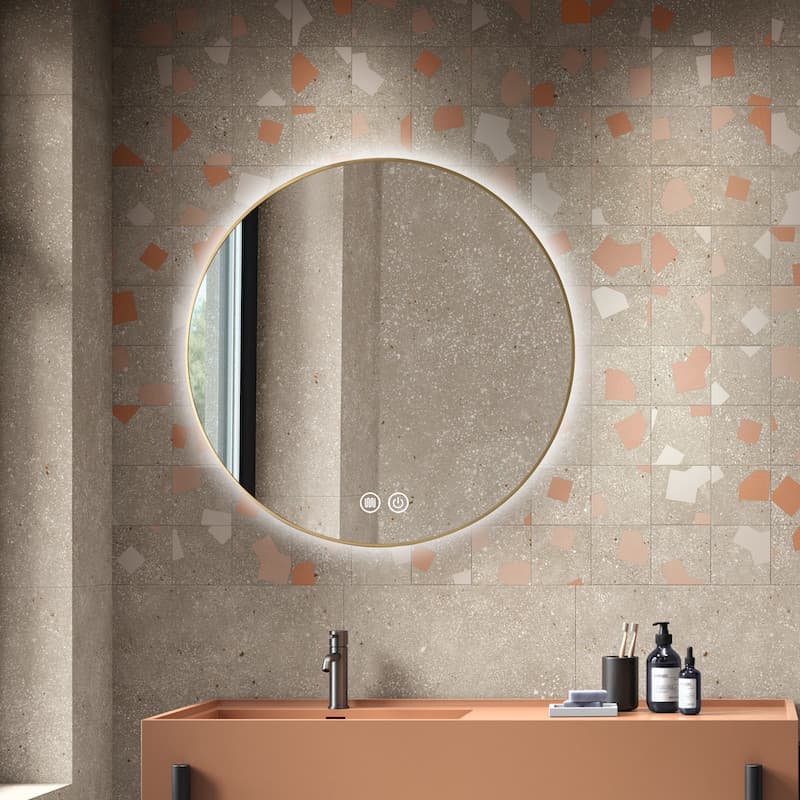 Miroir rond noir et doré 70 cm LED	