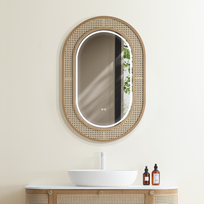 Miroir éclairé Rotin