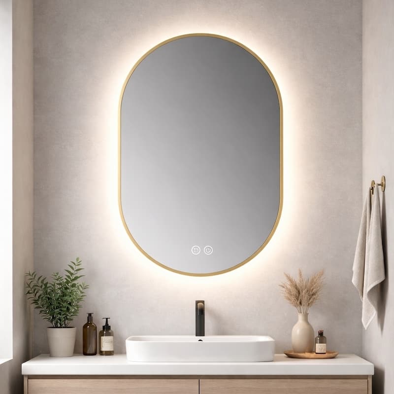 Miroir LED Falbala 60 cm or brossé et noir mat 
